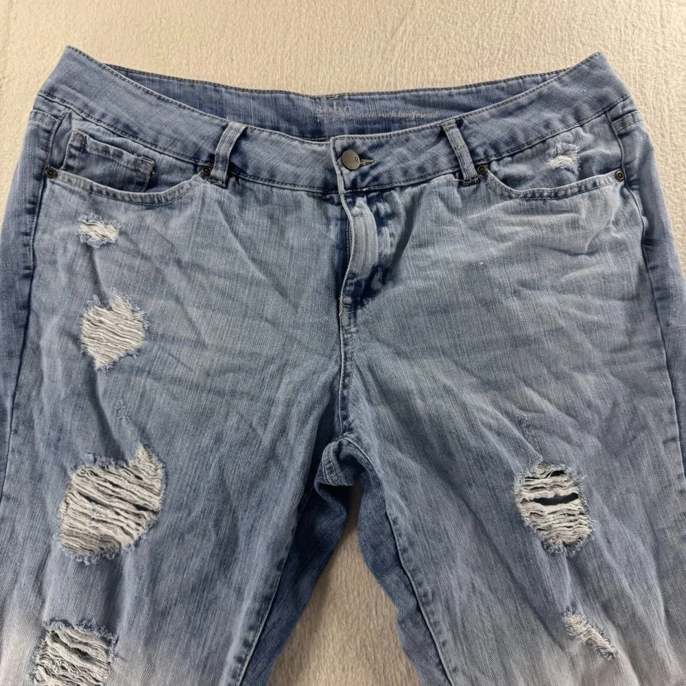 Soho Jeans New York Boyfriend Jeans Womens 18 Light Wash Distressed Ombre Good
